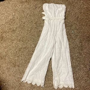 Express jumpsuit white eyelet xxs petite